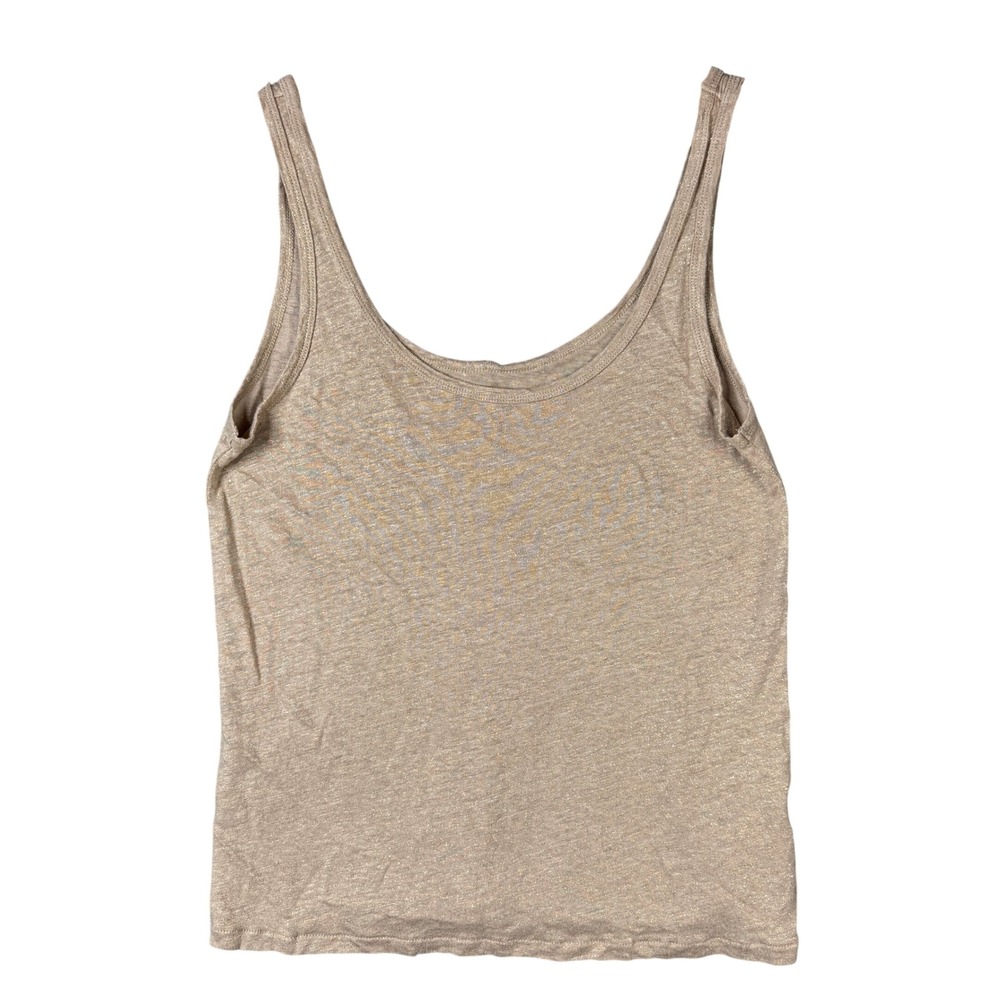 J.Crew Metallic Linen Scoop Neck Tank Top Gold Beige G5464 Medium